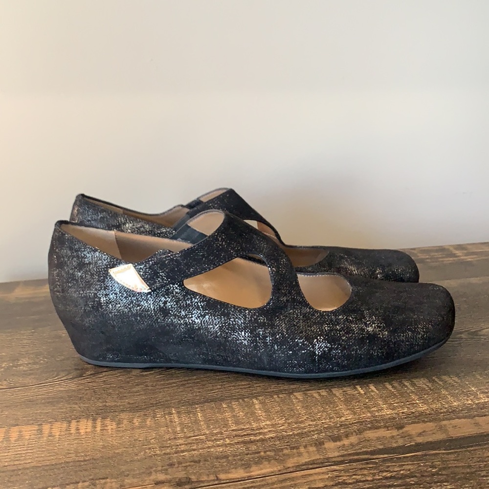 ANYI LU Suede Wedge Shoes Black And Silver - Picture 1 of 14
